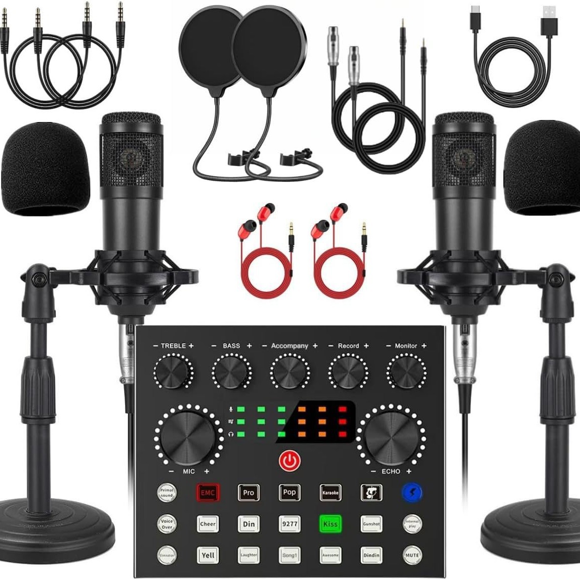 V8s双人语音转换器带BM-800播客麦克风套装-工作室电容麦克风