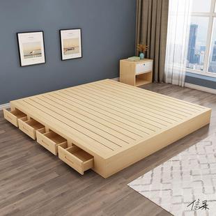 床框架无床头实木护腰硬板床垫床架排骨架地台床固定日式经济型