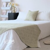 抹茶绿色床尾毯清新文艺床尾巾搭毯床搭巾盖毯民宿酒店床旗高级感