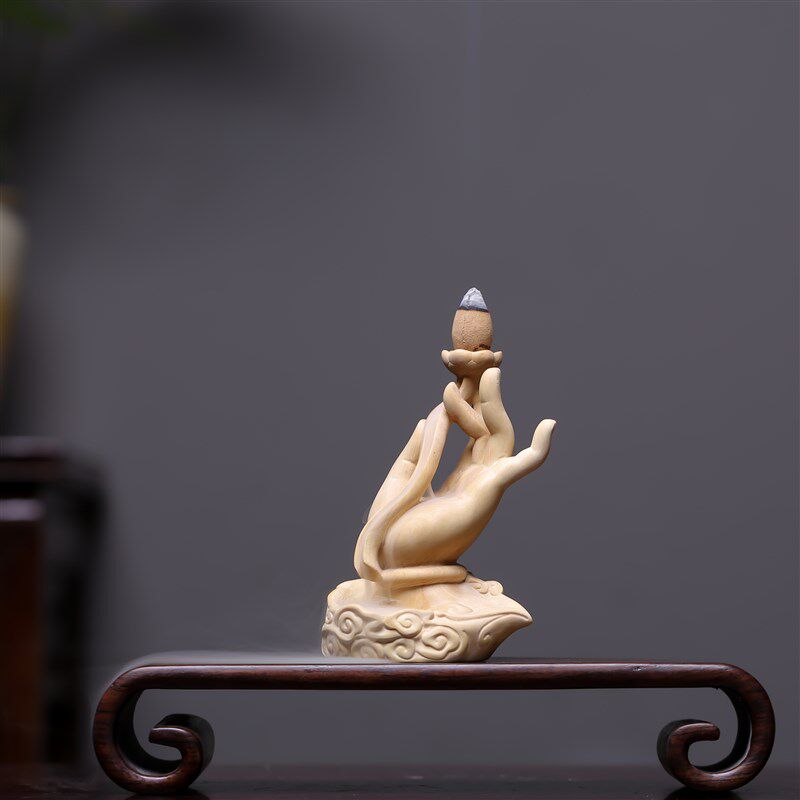 正宗小叶黄杨木雕佛手莲花香插摆件茶道香道禅艺术家居装饰工艺品