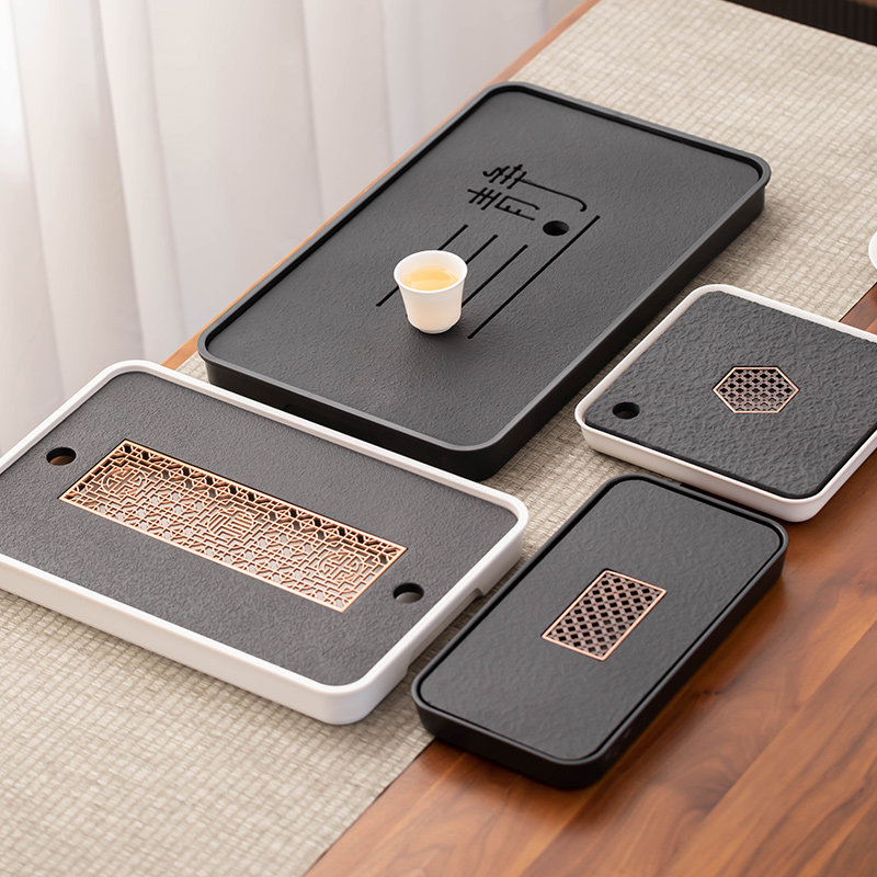 乌金磁石茶盘家用长方形茶海蓄排双用茶托盘功夫茶具小型石头茶台