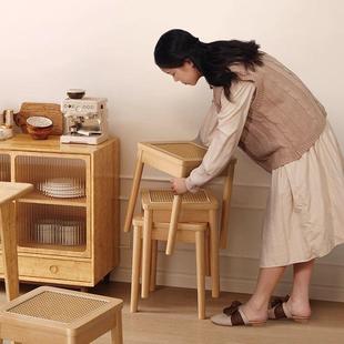 实木藤凳子可叠放复家用中古餐D1564254凳休闲方凳编餐厅备古用椅