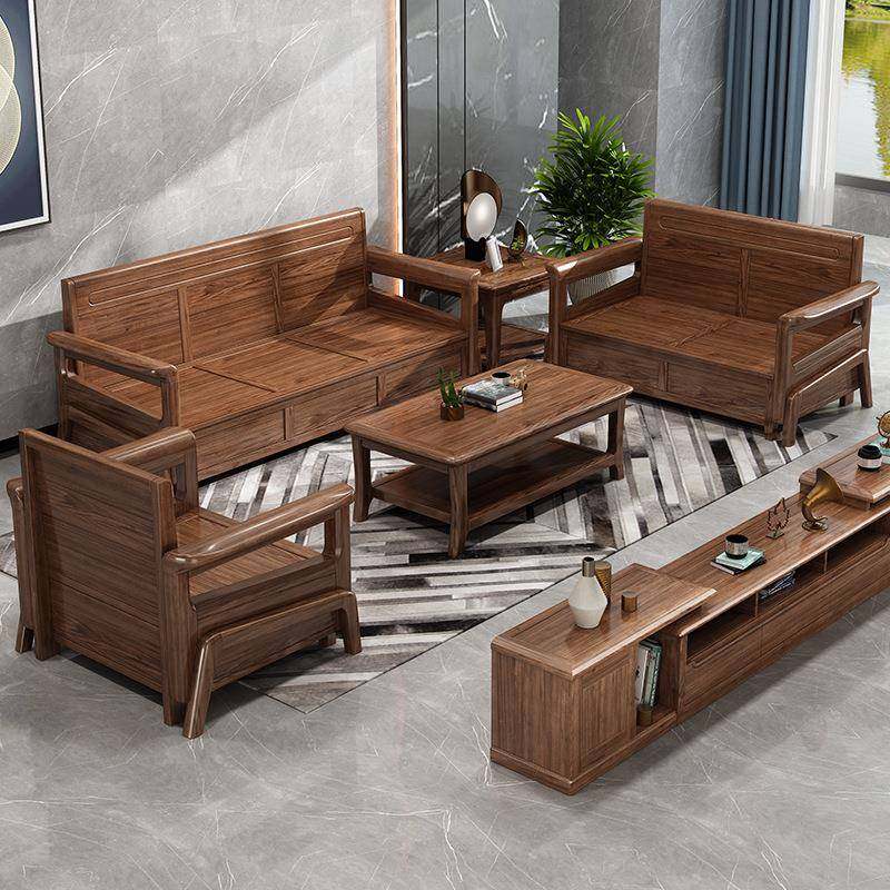 1577胡桃木简约物新现代夏冬两用实木1+2+3沙发组合中式客厅储家具
