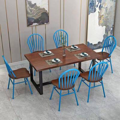 美式椅靠复代古温莎椅铁艺餐椅简约现休闲背孔雀实木家用sf6541餐