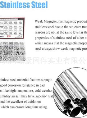 跨境120pcs盒装螺丝304锈钢十字母圆头螺丝73358钉2配螺平垫组合