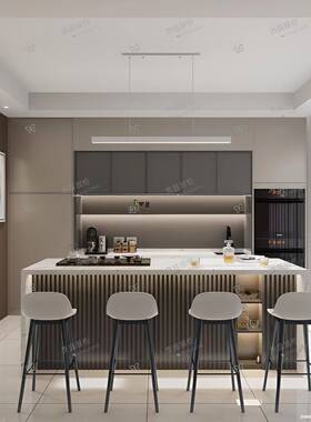 岩22548边板岛台单独工业风客吧厅大理石餐柜做饭中岛台餐桌台一