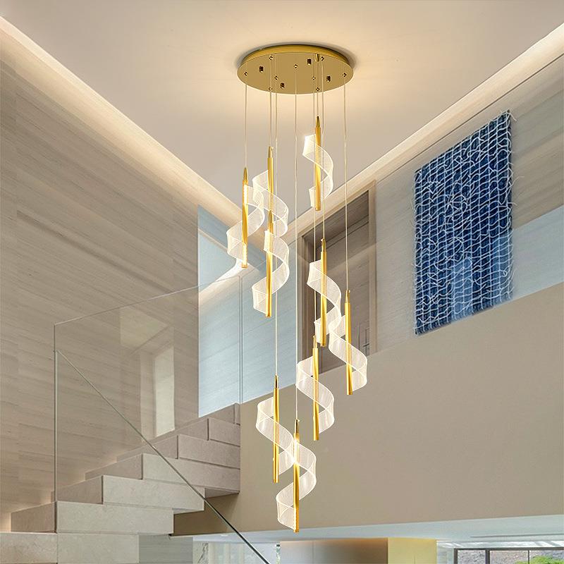 晶吊灯公寓楼梯旋转长吊现轻奢复式楼中空水灯灯超长83041楼代梯