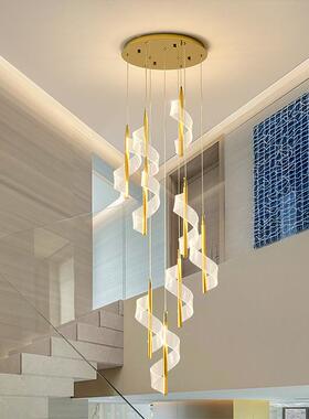 晶吊灯公寓楼梯旋转长吊现轻奢复式楼中空水灯灯超长83041楼代梯