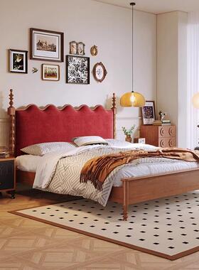 黑色实木床极简主卧5单.人床复古法式风1301实木.8双人床1卧室家