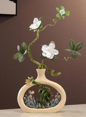 新中式创意竹柜件报平安花摆入户玄关客厅电视果tfgsd%%u节节瓶高