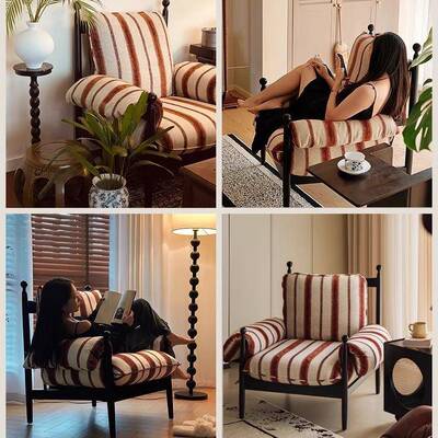 法式复风古赤乌椅客厅台设计师靠单56501阳人沙背发椅中古休闲懒