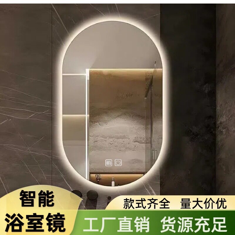 浴室智能镜椭圆跑道触摸防雾卫生间壁挂家用led灯发光镜子化妆镜