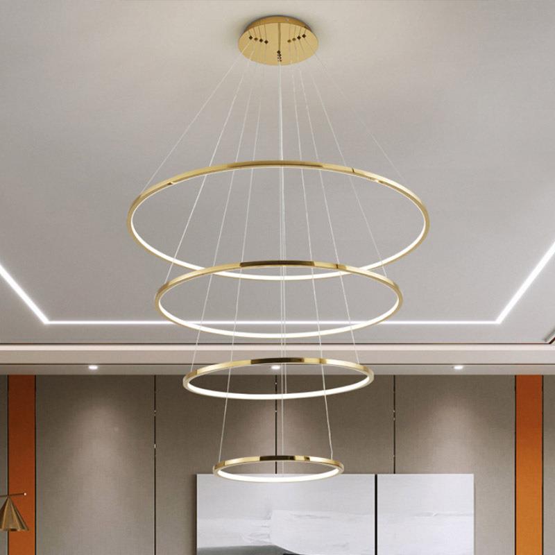 复式楼客厅大灯不奢锈钢轻857吊简约别墅lot公寓跃层楼梯f间圆环