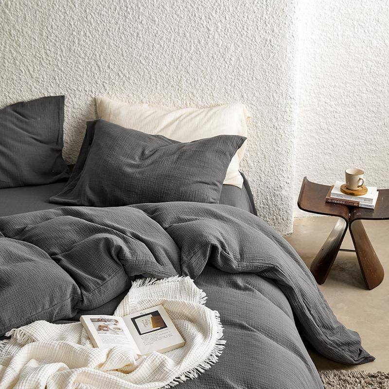 简约日式绉ANLAI-双纱双层纯棉被套单用件色全棉被罩学生单纱双人