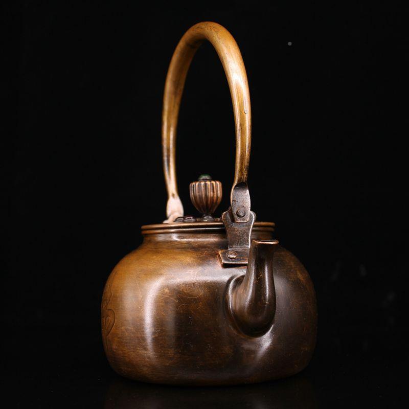 现货收藏工造艺品紫YX-10-24复铜摆件打镶嵌宝石古做旧壶茶家居摆