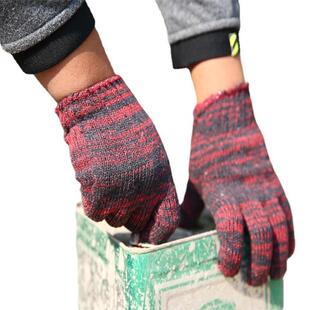 棉线手厚套纱无品牌/棉手套劳保耐磨工加白色红作花加厚薄款手套