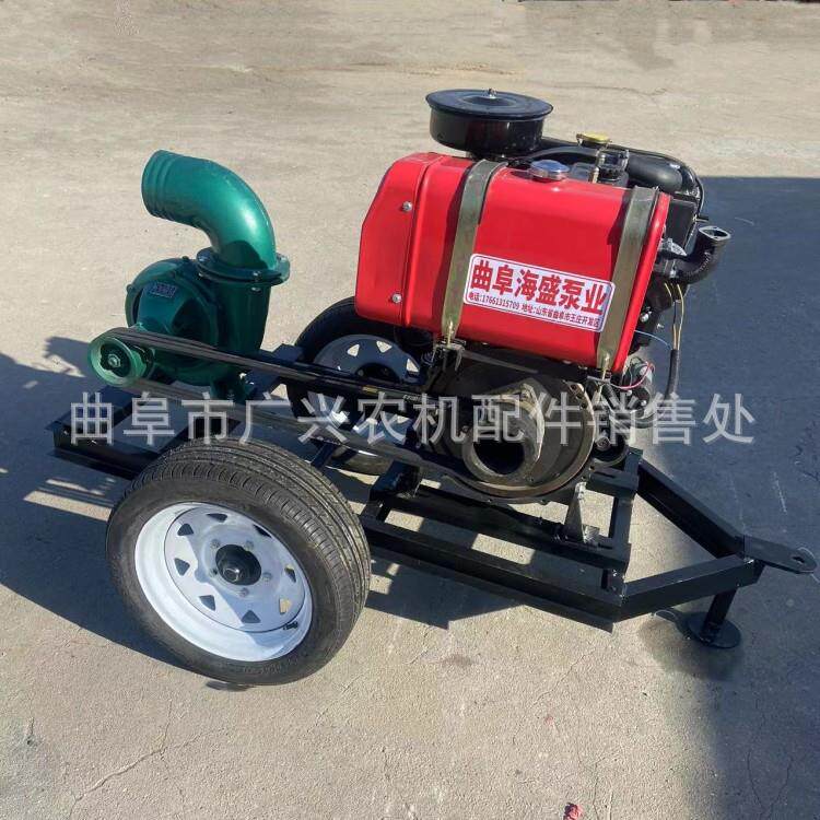 口6寸径柴油水污泵双缸离无品牌/心式防汛旱泵两轮抗拖车款农用水