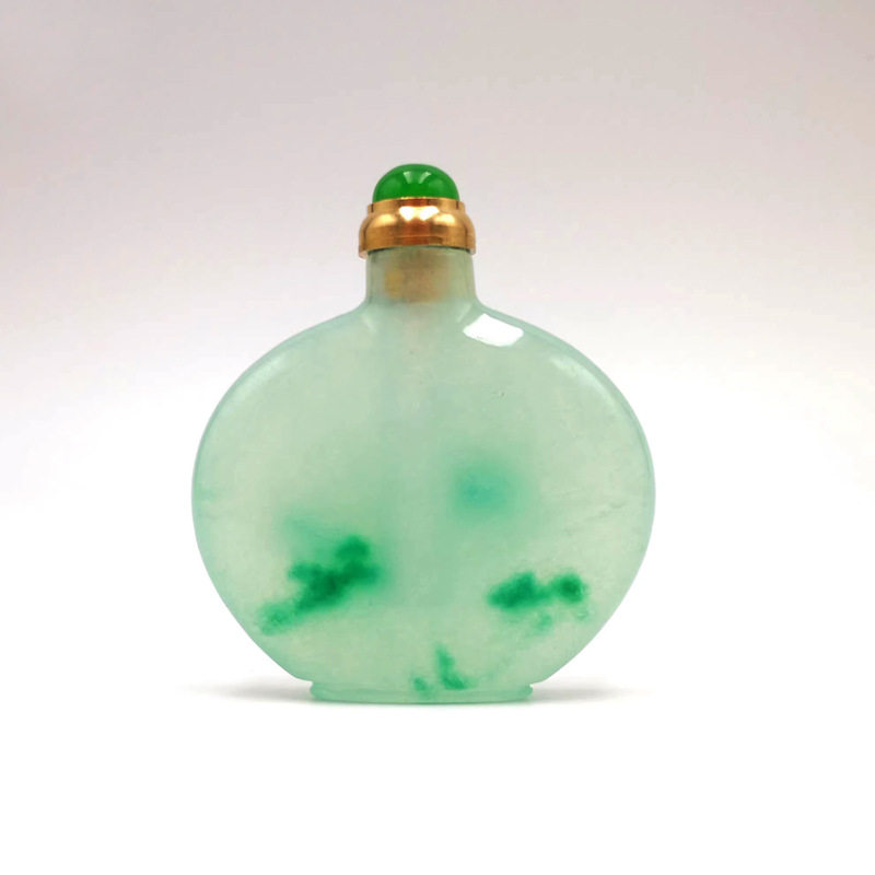 缅甸翡翠飘花色鼻烟壶仿古清代鼻烟壶古玩玉器手把件小壶冰种玉壶