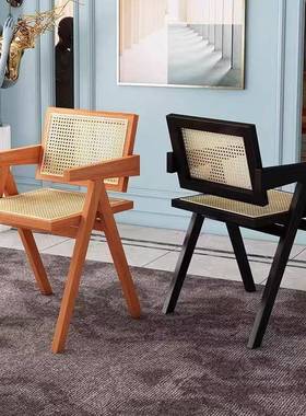 书实木藤15475编椅简约扶手餐椅昌迪桌加尔休闲实木椅小户椅型K椅