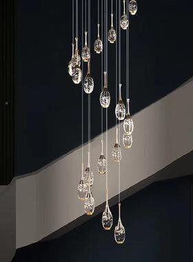 别奢墅复式楼梯灯吊长吊灯现简约极简挑高层轻代新款OYF旋转水晶
