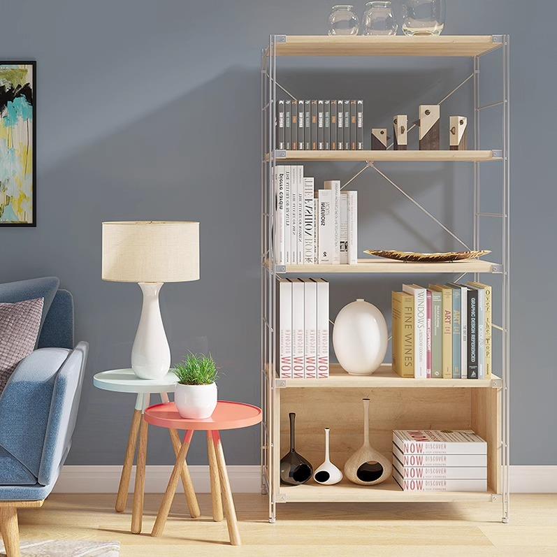 9C日式不锈钢储实木物架落地阳多层书架日式落地厨房微置台波炉收