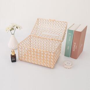 庆金铁艺百宝箱镀金色水晶家居饰品CID礼五金箱签到台婚电布置道