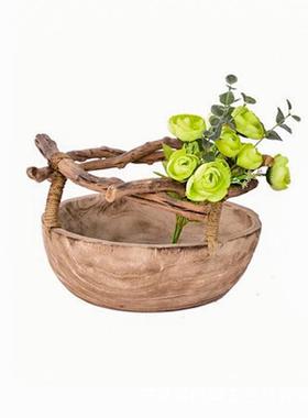 手工制作宿工烧桐木艺花瓶花桶花CF19263盆温田园馨民装饰品