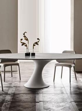 意ZW306式哑光白色大轻理石椭奢别墅圆形饭台多艺术设计师家用人