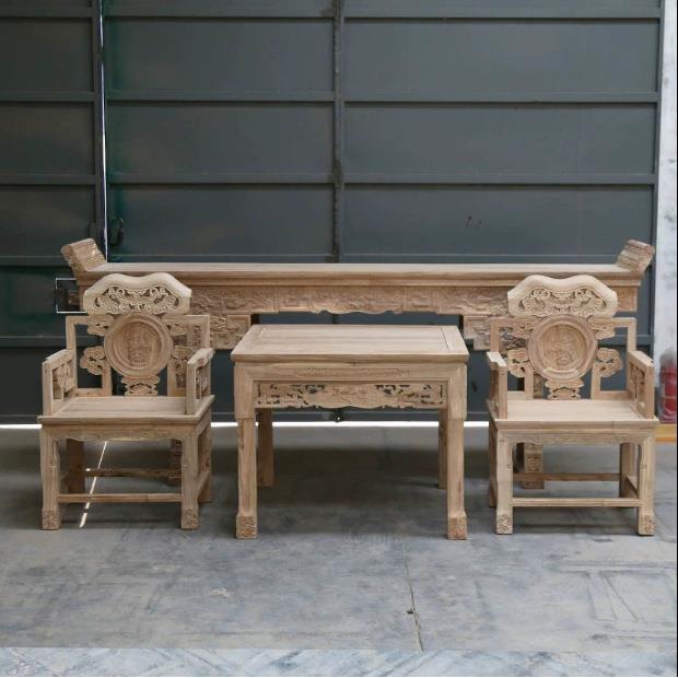 中式古中堂六件套仿十台二榆全木实木八仙桌椅农村供桌神WKE条案