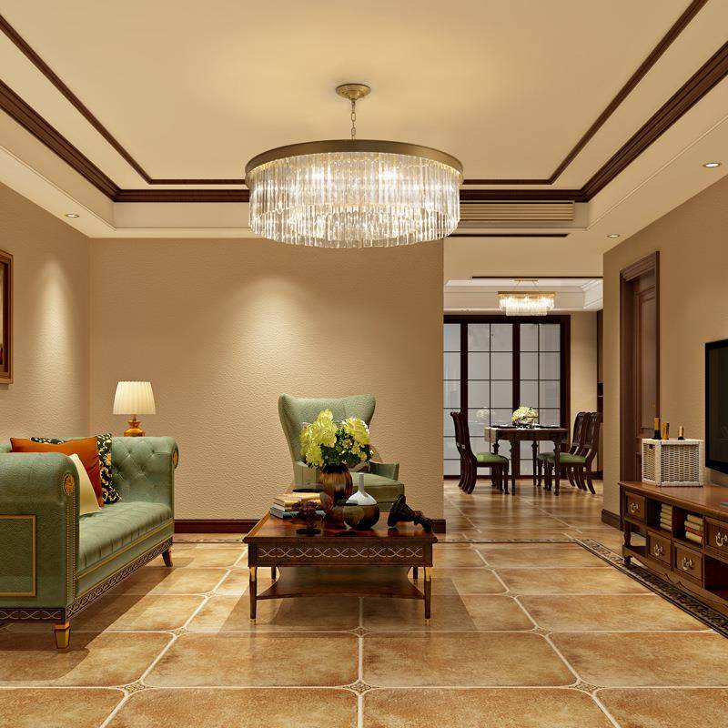 亚马跨逊994境美式客厅餐厅卧室圆形水晶约吊灯大气现代山简中灯