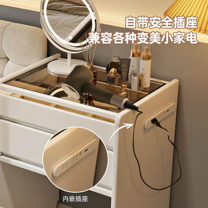 新款梳头台小户型油风化妆桌卧室奶11900679现代简约迷你床收妆纳