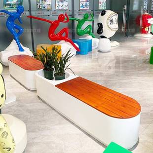 玻璃座户外休023闲长凳椅木面树池美陈钢坐地铁机场GFRP等候椅椅