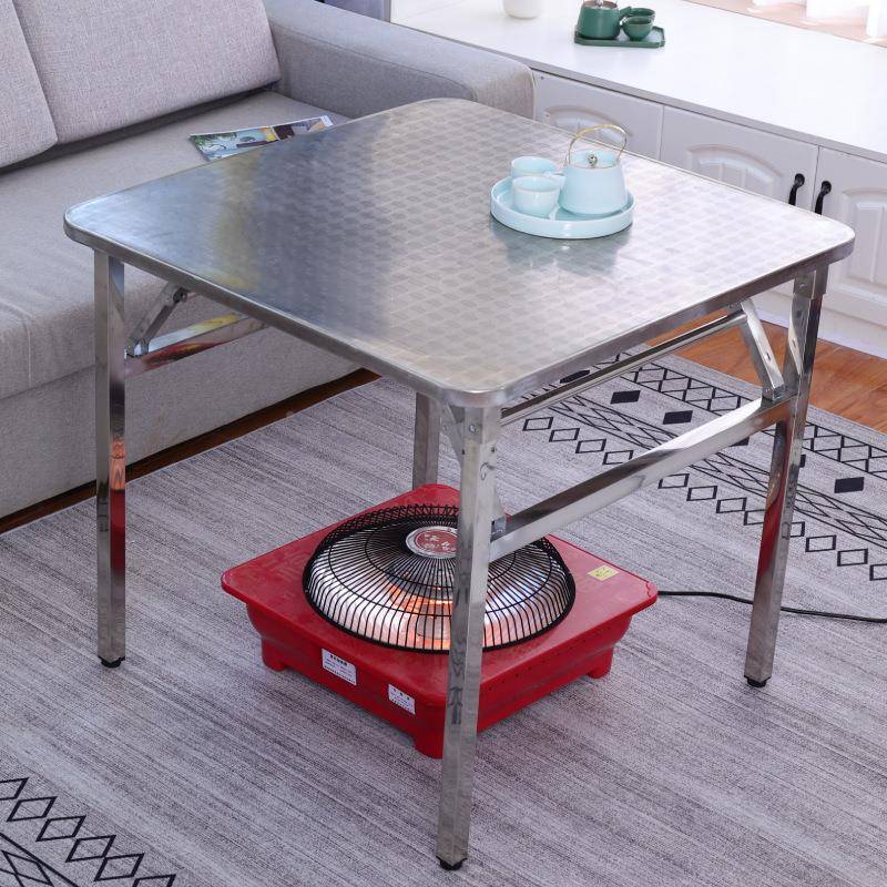 3桌0烤4不锈不钢桌子折叠家用正方形锈钢火桌FLE架吃饭户外摆摊便