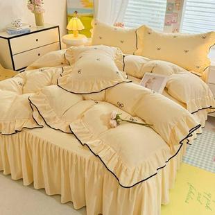 205春KPR秋蝶结蝴刺绣针织双人家用新款 2超柔水洗棉棉四件套 韩版