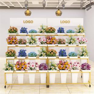01轻奢架艺花架可移动多列层花桶室内养花鲜花陈架花店展示铁架