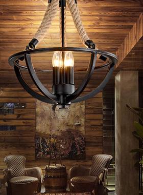 美式复古工风麻绳灯吊灯铁艺餐厅客厅灯意个性房间灯主业卧93215
