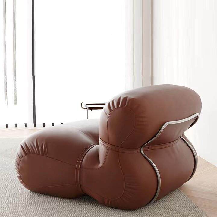 设单椅沙发客厅单人椅计意沙式轻奢极简计设师休376闲椅橙色皮质