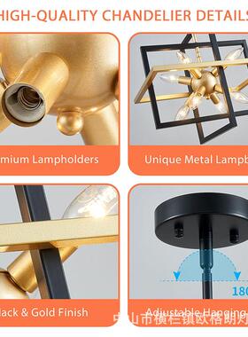 亚马热销铁艺分子吊灯43762轻奢餐风美式灯卧具室厅逊灯8头