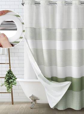 浴NoHoo双层大卫环条纹数码印花条纹数码200GSM涤棉防水浴帘生间k