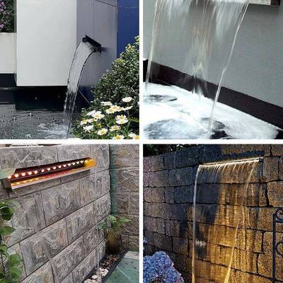 帘瀑布出水口水YOW墙流水槽花园叠水池庭院假山水幕水假幕山水槽