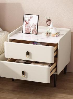 全实木床柜奢轻板储物柜卧室简约岩现代BGU头床边柜皮质小户型收