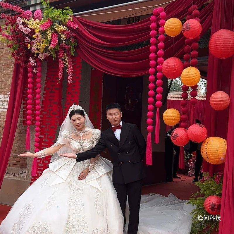 结婚院布置农村自建大房院子装饰门口婚CWC礼长条喜布幔庭灯笼瀑