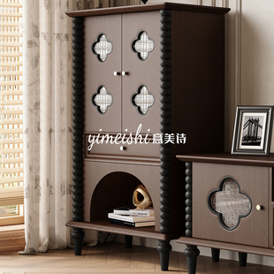 意美诗法式复古纯实木四叶草边柜卧室靠墙储物柜沙发置物架玄关柜