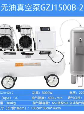 锦穗科技3000W带50L气罐双泵头无油真空泵GZJ1500B抽气泵真空泵站