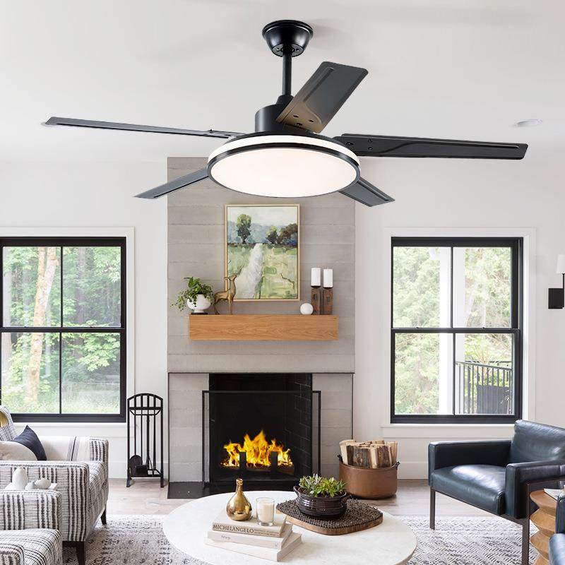 52寸铁艺大灯罩风扇灯白色黑色简约吊扇灯遥控全光谱客厅客厅吊扇