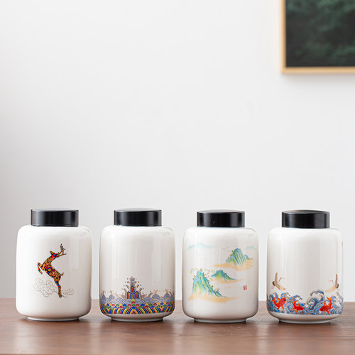 茶叶罐陶瓷密封罐吸力盖双盖密封存储茶仓家用高档精品礼盒包装