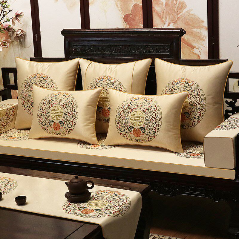 中式红木沙发坐垫带靠背实木罗汉床五件套垫子实木沙发垫座垫定制