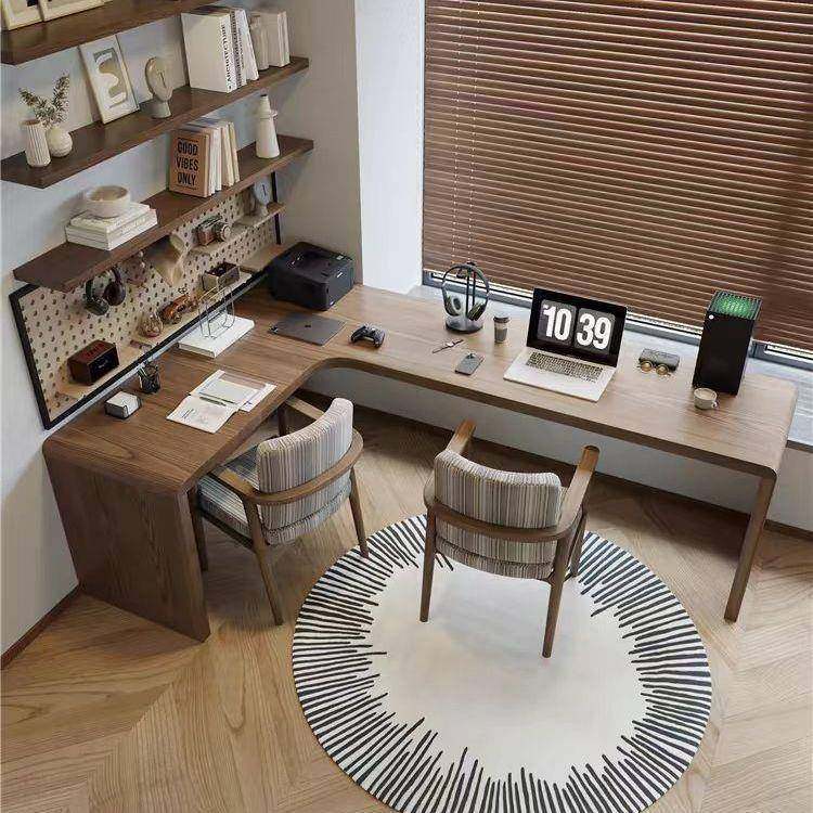 实木转角书桌卧室拐桌电脑学角生家用l型写字双人桌办公桌电QLX竞