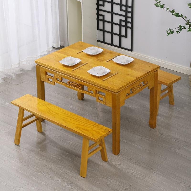 SJ2001-1岩用板木四方桌饭实店桌椅组商新中式八仙桌农村中堂面馆