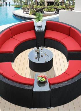 客藤沙发圆形藤椅闲半圆庭院休花藤艺露台14111园售楼部弧形厅户